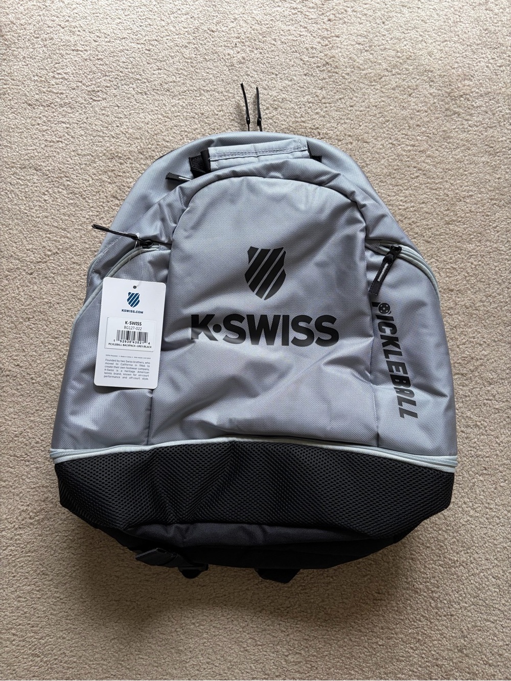 K-SWISS Gray and Black Pickleball Backpack